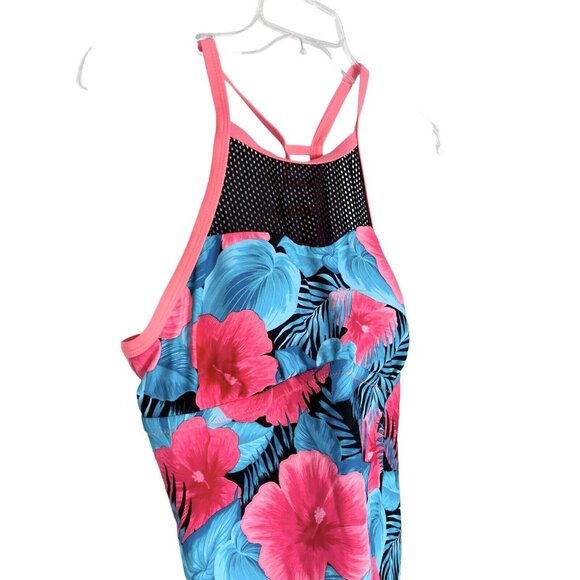 ZeroXposur Womens Sport Top Large Tankini Floral Mesh Racerback‎ Run Swim Biking - Picture 3 of 9